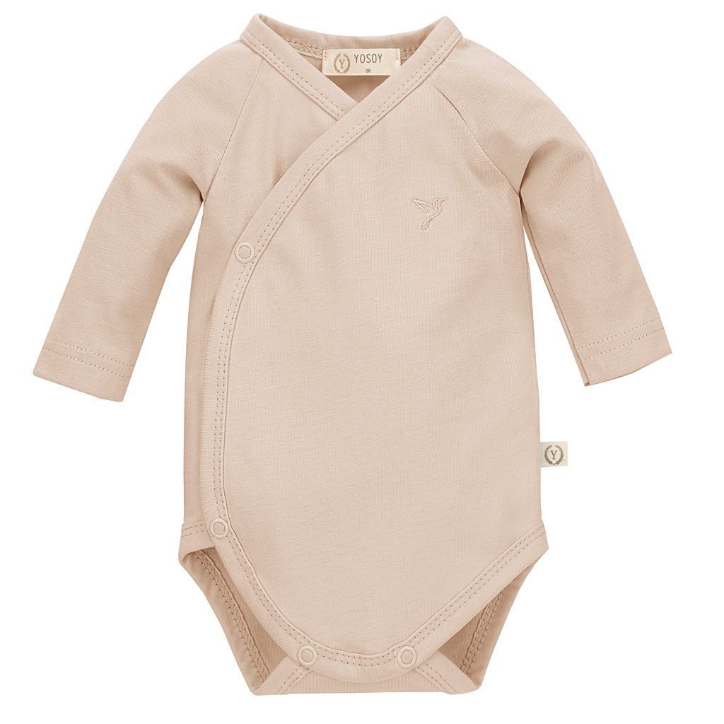 Beżowe body niemowlęce z długim rękawem i zapięciem na zatrzaski