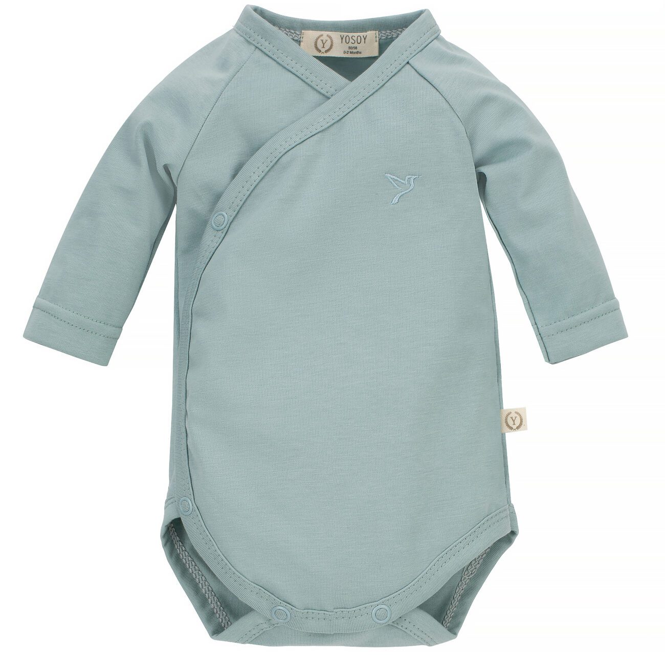 Jasnobłękitne body niemowlęce z długim rękawem i zapięciem na zatrzaski.