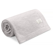 Szara dzianinowa kocyk dla niemowląt z metką YOSOY.