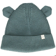 Czapka niemowlęca z dzianiny w kolorze niebiesko-zielonym z uszkami.