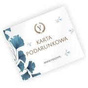 Karta podarunkowa YOSOY z niebieskim wzorem roślinnym.