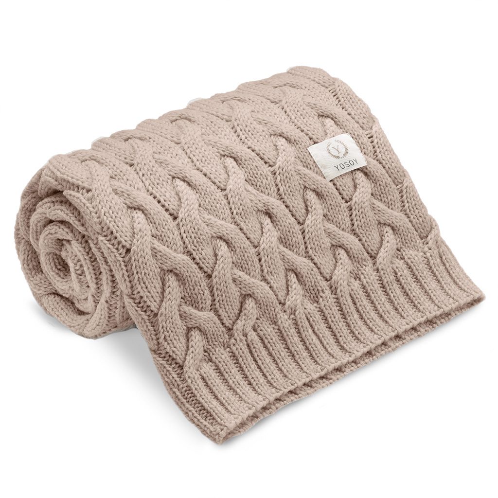 Koc dziany z 100% wełny merynosów w kolorze beżowym YOSOY