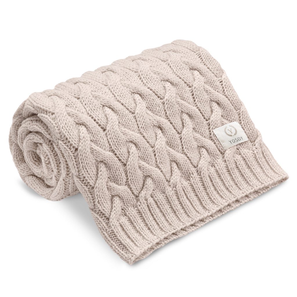 Koc dziany z 100% wełny merynosów w kolorze cappuccino YOSOY