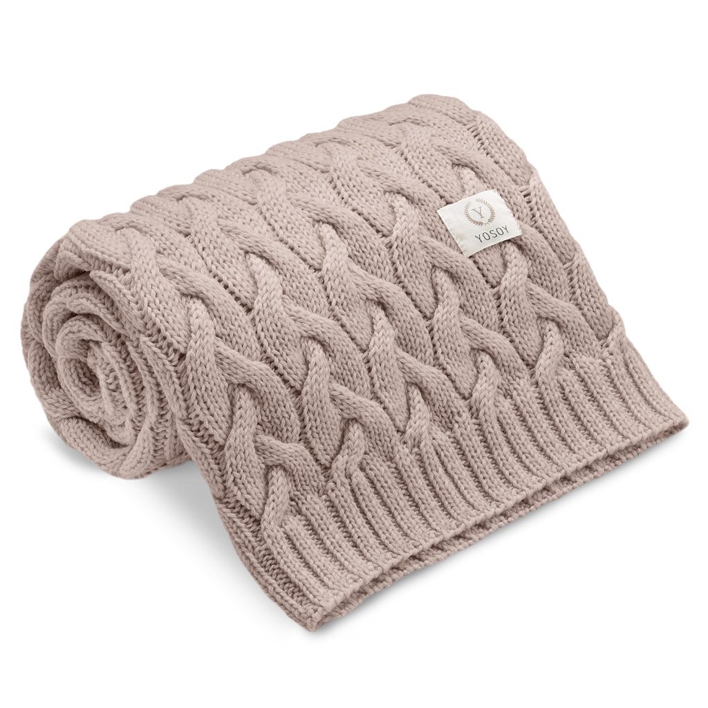 Koc dziany z 100% wełny merynosów w kolorze mlecznej czekolady YOSOY