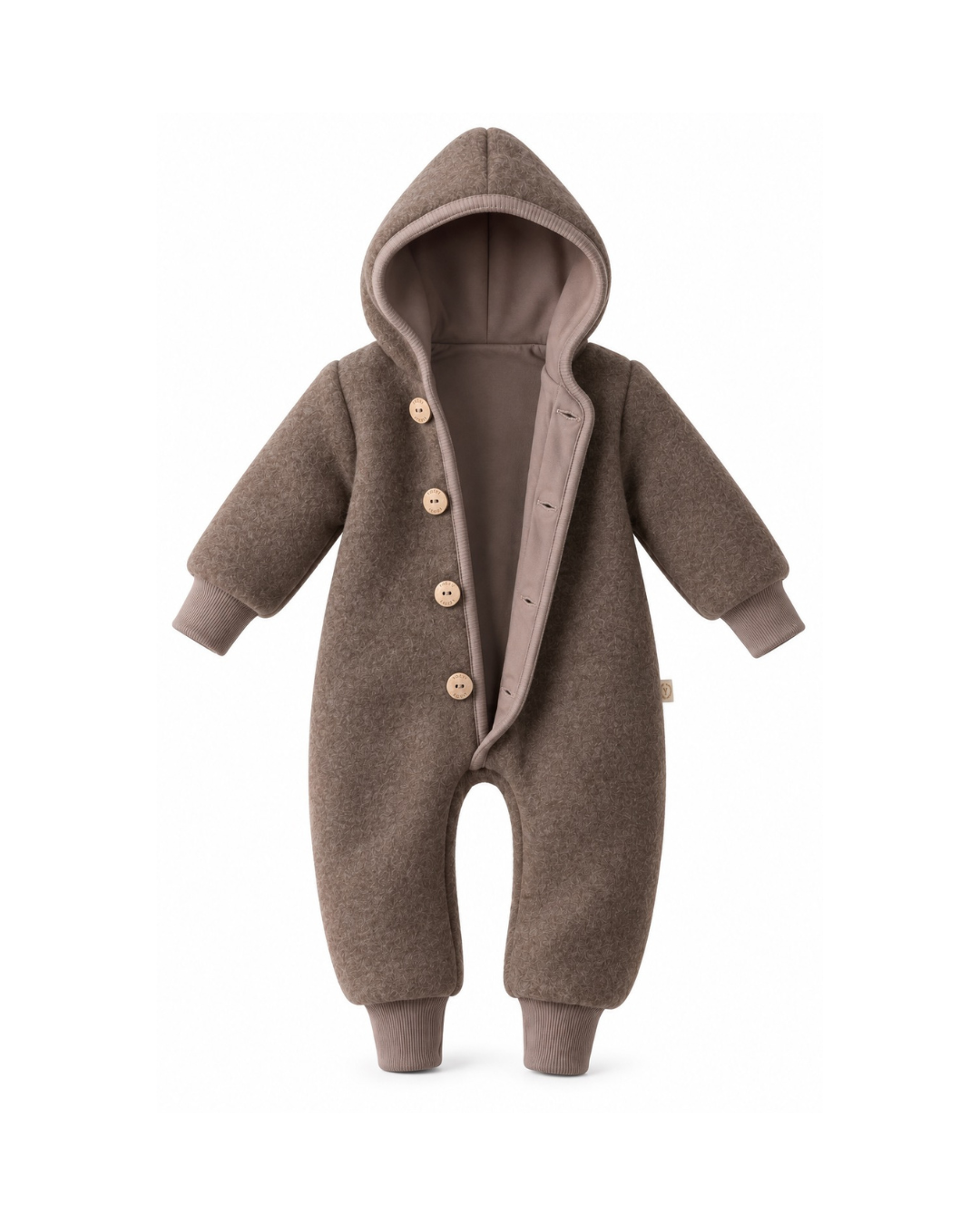 Kombinezon merino YOSOY czekoladowy z wywijanymi ściągaczami przy rękawach i nogawkach, gruba dzianina merino